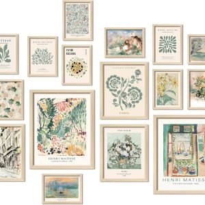16 PCS Framed Sage Green Wall Art Decor, Matisse Wall Prints for Bedroom, Gallery Wall Frame Set, Abstract Posters for Living Room Aesthetic, Wall Collage Kit Pictures, Boho Dorm Home Decor