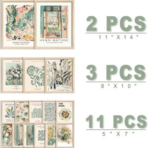16 PCS Framed Sage Green Wall Art Decor, Matisse Wall Prints for Bedroom, Gallery Wall Frame Set, Abstract Posters for Living Room Aesthetic, Wall Collage Kit Pictures, Boho Dorm Home Decor