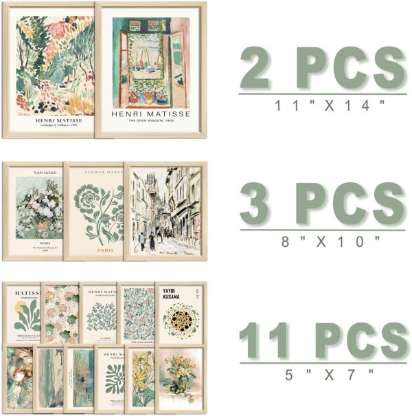 16 PCS Framed Sage Green Wall Art Decor, Matisse Wall Prints for Bedroom, Gallery Wall Frame Set, Abstract Posters for Living Room Aesthetic, Wall Collage Kit Pictures, Boho Dorm Home Decor - Image 2