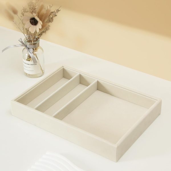 Bedside Organizer Tray, Desktop Storage Tray for Jewelry, Sunglass, Phone, Watch, Perfume,Lipstick, Nightstand Desk-top Catchall Tray, Multi-use Holder Tray for Desk Drawer (Beige 3Grid) - Image 6