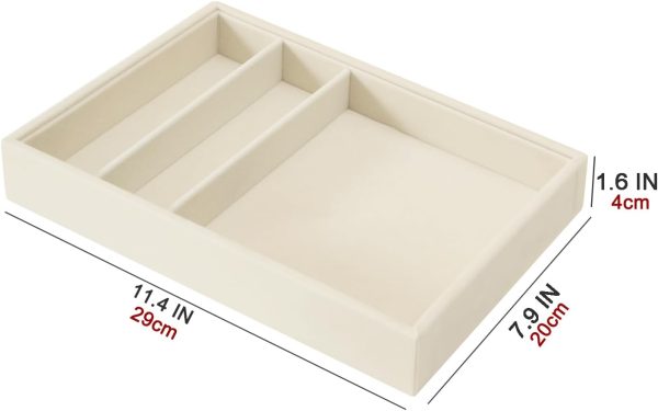 Bedside Organizer Tray, Desktop Storage Tray for Jewelry, Sunglass, Phone, Watch, Perfume,Lipstick, Nightstand Desk-top Catchall Tray, Multi-use Holder Tray for Desk Drawer (Beige 3Grid) - Image 7