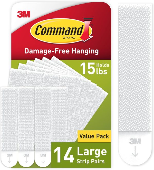 15 lb Large Picture Hanging Strips 14 Pairs (28 Command Strips), Damage Free Hanging Picture Hangers, No Tools Wall Hanging Strips for Home Decor, White Adhesive Strips