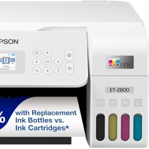 Epson EcoTank ET-2800 Wireless Color All-in-One Cartridge-Free Supertank Printer with Scan and Copy â€“ The Ideal Basic Home Printer - White, Medium