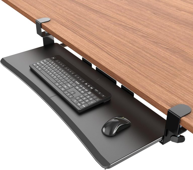 Extra Large Keyboard Tray Under Desk – Slide Out with Sturdy C-Clip Mount System, 31.5 (35.8 Including Clamps) X 11.81 Put-Out Keyboard Tray Computer Drawer for Ergonomic Typing, Black