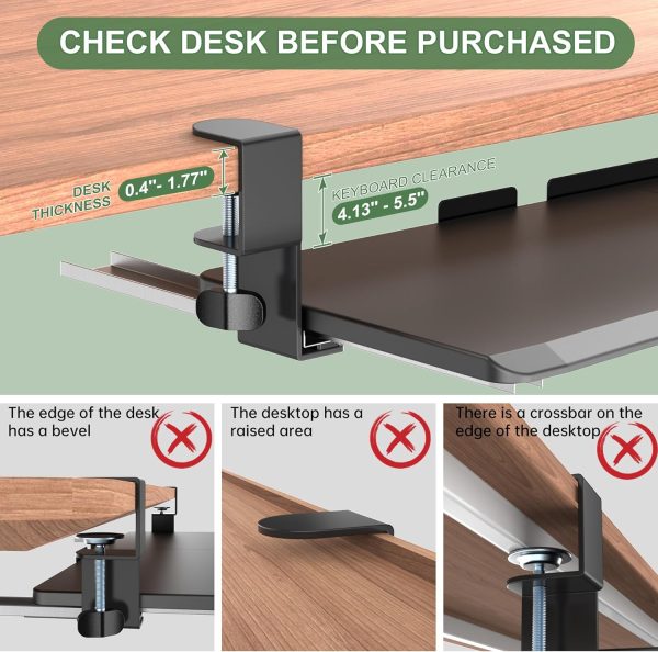 Extra Large Keyboard Tray Under Desk - Slide Out with Sturdy C-Clip Mount System, 31.5 (35.8 Including Clamps) X 11.81 Put-Out Keyboard Tray Computer Drawer for Ergonomic Typing, Black - Image 3