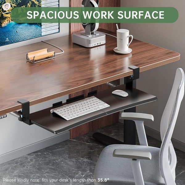 Extra Large Keyboard Tray Under Desk - Slide Out with Sturdy C-Clip Mount System, 31.5 (35.8 Including Clamps) X 11.81 Put-Out Keyboard Tray Computer Drawer for Ergonomic Typing, Black - Image 8