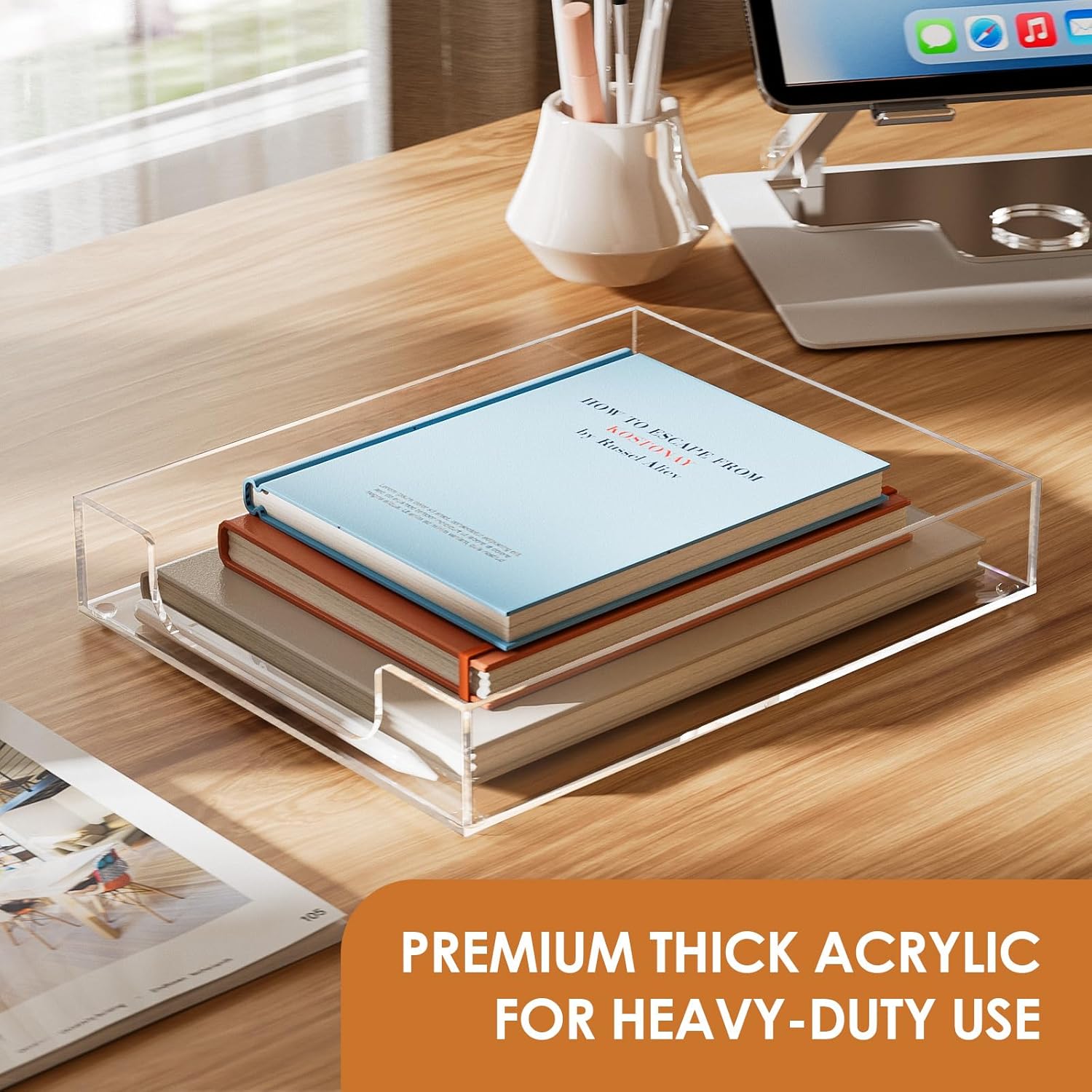 MaxGear Acrylic Letter Tray, Clear Desk Organizer for Papers, Documents, Magazines, Folders, Notebooks, and Stationery – Multi-Function File Tray and Desktop Organizer for Office, Home, and Workspace