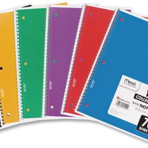 Mead Spiral Notebooks, 6 Pack, 1 Subject, College Ruled Paper, 7-1/2″ x 10-1/2″, 70 Sheets per Notebook, Color Will Vary (73065)