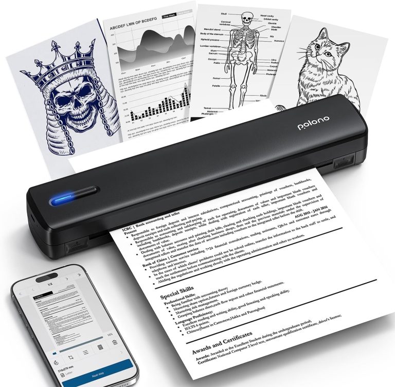 POLONO Portable Printer Wireless for Travel, D810 Bluetooth Thermal Printer Support for 8.5″x11″ US Letter, Inkless Compatible with iOS, Android, Laptop for Office, Car and Home, Black