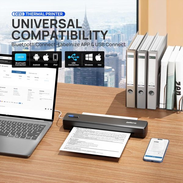 POLONO Portable Printer Wireless for Travel, D810 Bluetooth Thermal Printer Support for 8.5"x11" US Letter, Inkless Compatible with iOS, Android, Laptop for Office, Car and Home, Black - Image 3