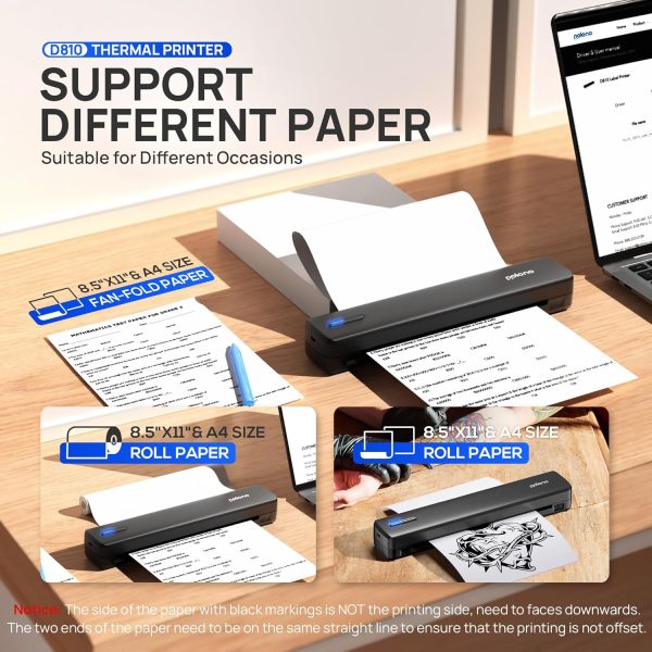 POLONO Portable Printer Wireless for Travel, D810 Bluetooth Thermal Printer Support for 8.5"x11" US Letter, Inkless Compatible with iOS, Android, Laptop for Office, Car and Home, Black - Image 5