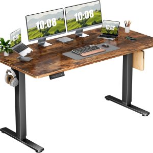 Sweetcrispy Standing Desk Adjustable Height, 63inch Electric Sit Stand up Desk for Home Office, Modern Rising Work Table for Computer Laptop, Lift Gaming Desk Sturdy Ergonomic Workstation, Rust Brown