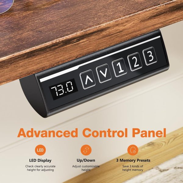 Sweetcrispy Standing Desk Adjustable Height, 63inch Electric Sit Stand up Desk for Home Office, Modern Rising Work Table for Computer Laptop, Lift Gaming Desk Sturdy Ergonomic Workstation, Rust Brown - Image 5