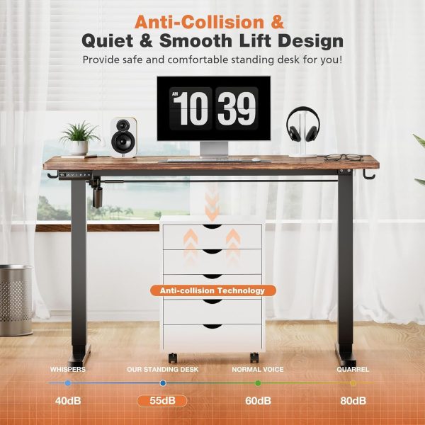 Sweetcrispy Standing Desk Adjustable Height, 63inch Electric Sit Stand up Desk for Home Office, Modern Rising Work Table for Computer Laptop, Lift Gaming Desk Sturdy Ergonomic Workstation, Rust Brown - Image 6