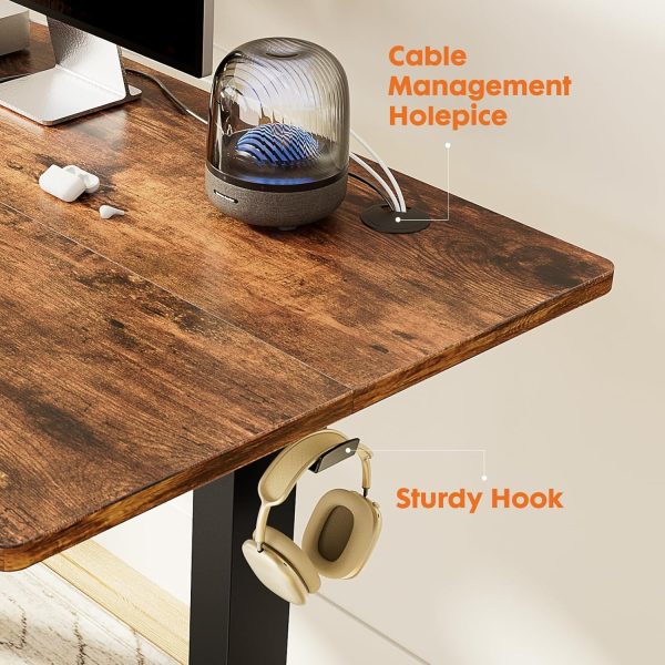 Sweetcrispy Standing Desk Adjustable Height, 63inch Electric Sit Stand up Desk for Home Office, Modern Rising Work Table for Computer Laptop, Lift Gaming Desk Sturdy Ergonomic Workstation, Rust Brown - Image 7